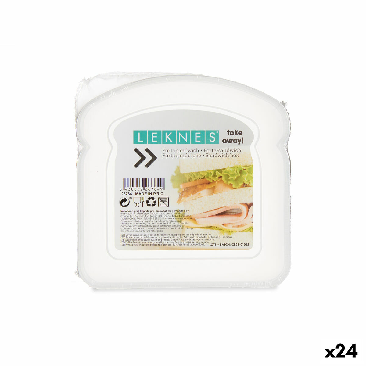 Contenitore per Sandwich Leknes Trasparente polipropilene Plastica 410 ml (24 Unità)