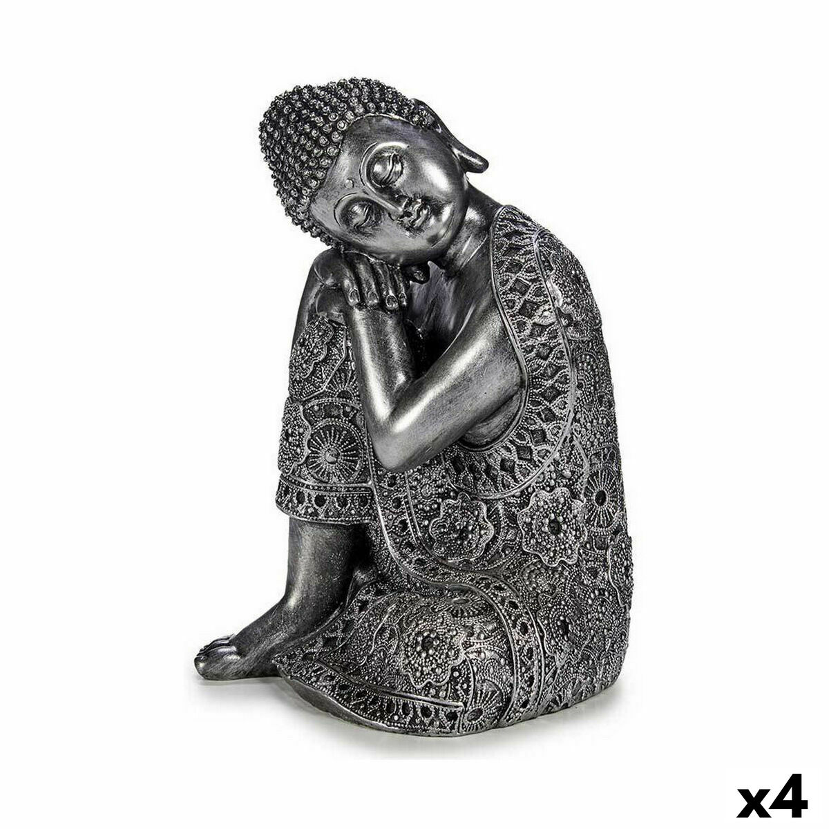 Statua Decorativa Gift Decor Argentato Argento Buddha Seduto 20 x 30 x 20 cm (4 Unità)