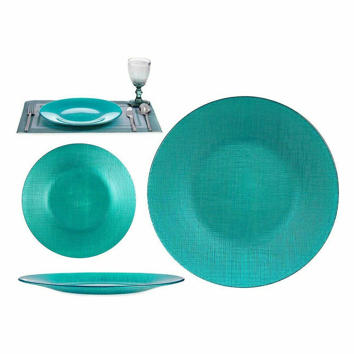 Piatto da pranzo Vivalto Turchese Vetro 27,5 x 2 x 27,5 cm (6 Unità) - Immagine 3