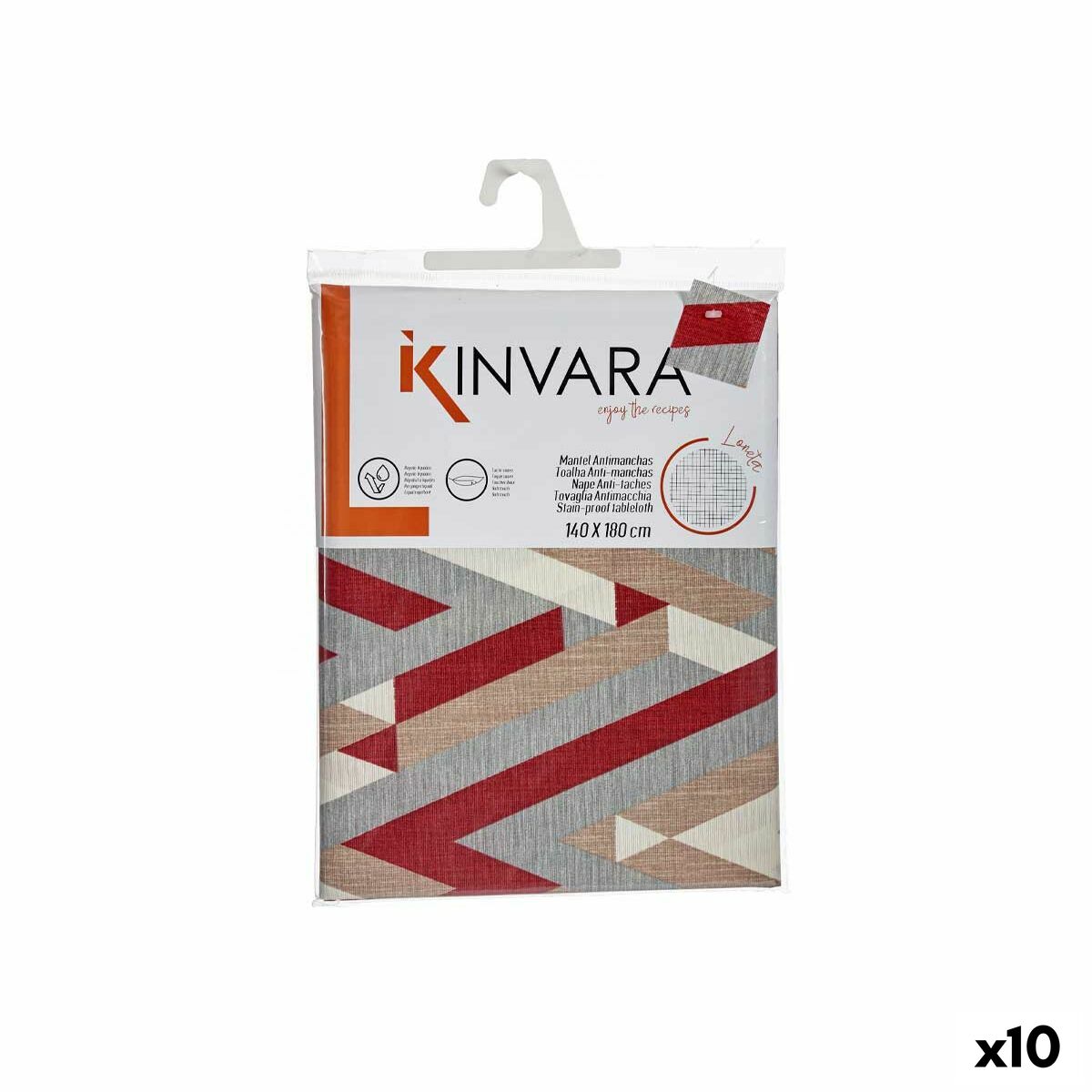 Tovaglia antimacchia Kinvara Grigio Rosso Granato Tela Antimacchia Righe 140 x 180 cm (10 Unità)