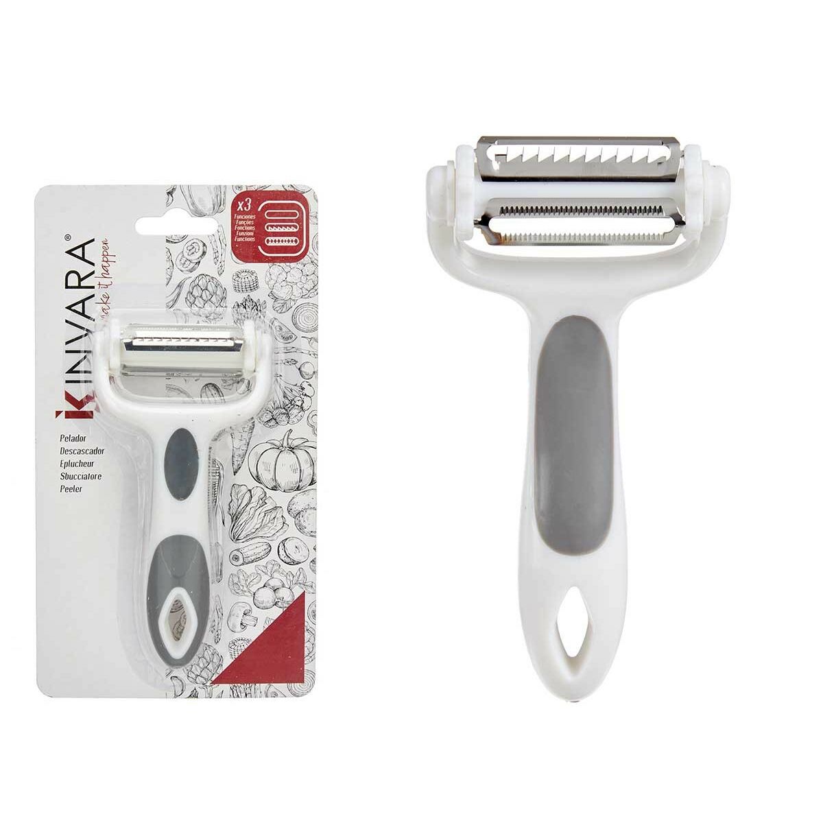 Sbucciatore Kinvara Bianco Grigio Acciaio inossidabile polipropilene TPR 12 x 3 x 22 cm 3 in 1 (12 Unità) - Immagine 4