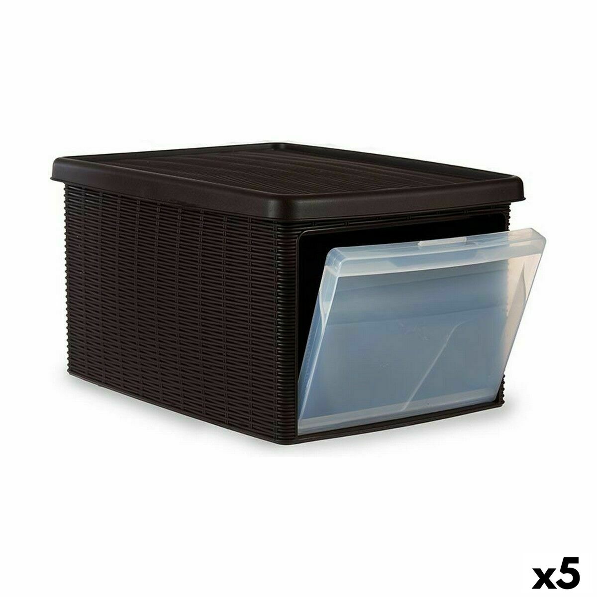 Scatola portaoggetti con coperchio Stefanplast Elegance Marrone Plastica Laterale (5 Unità) - Immagine 1