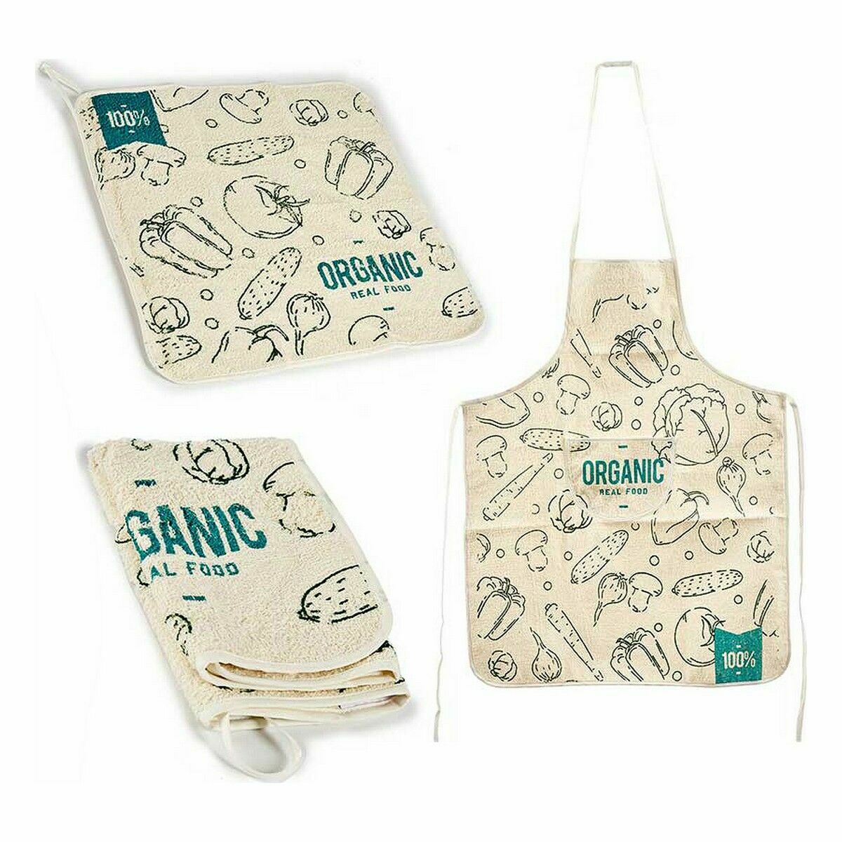 Set da Cucina Kinvara Organic Azzurro Bianco Poliestere 2 Pezzi - Immagine 2
