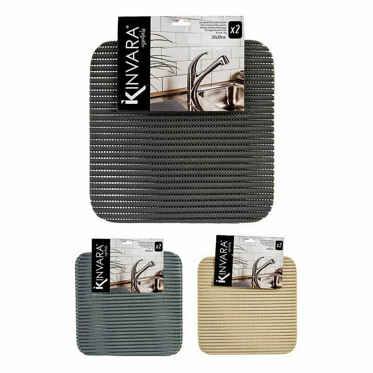 Tappetino Antiscivolo Kinvara Bianco Grigio scuro Plastica 32 x 32 cm Set 2 Pezzi (24 Unità) - Immagine 2