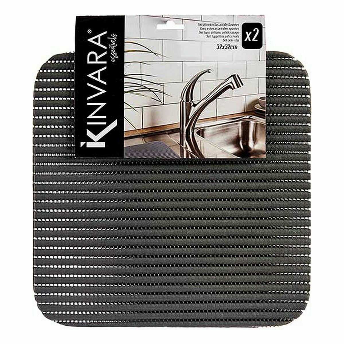Tappetino Antiscivolo Kinvara Bianco Grigio scuro Plastica 32 x 32 cm Set 2 Pezzi (24 Unità) - Immagine 3