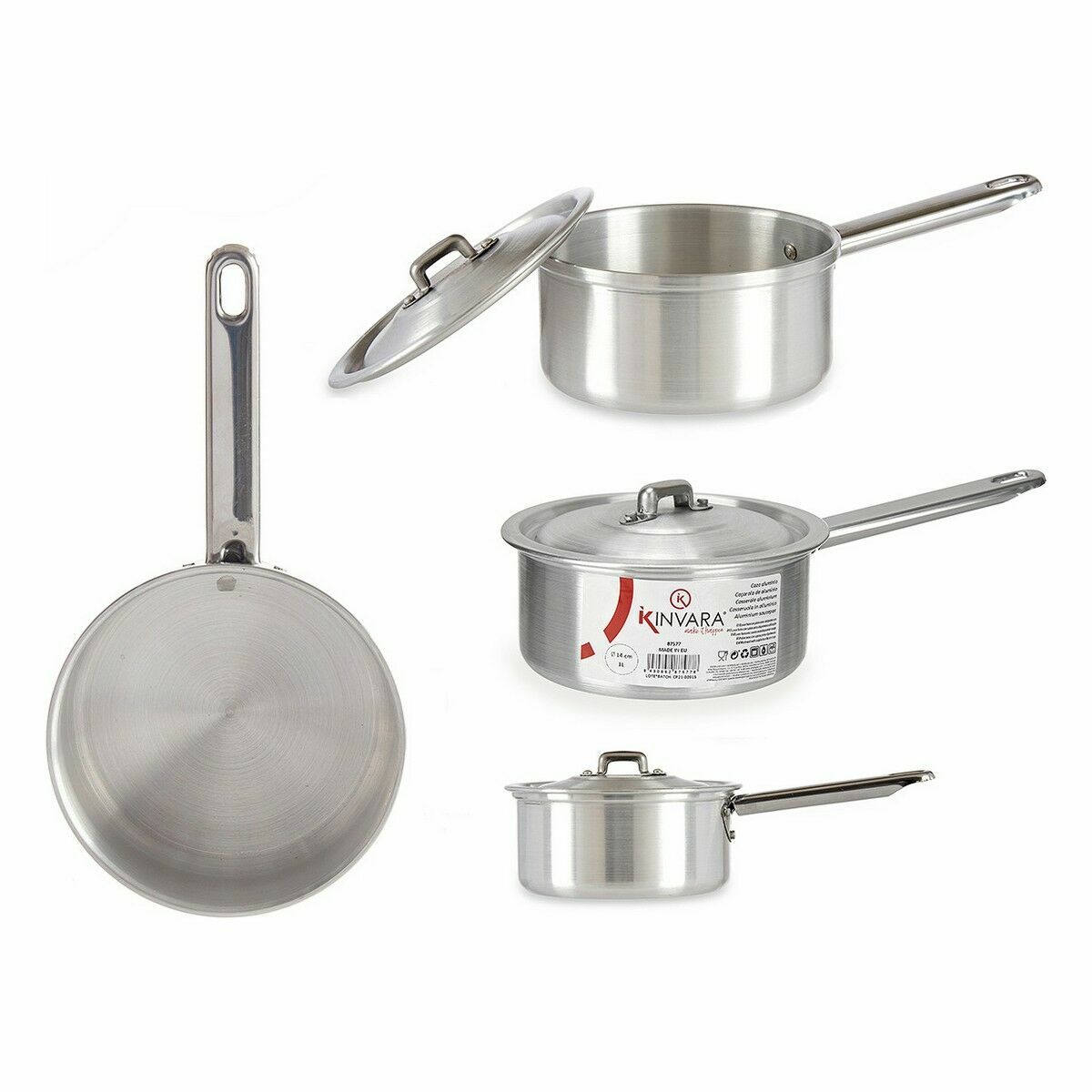 Casseruola con Coperchio Kinvara Argentato Alluminio Ø 14 cm 1 L 28 x 9 x 16 cm 16 x 9 x 28 cm (10 Unità) - Immagine 2