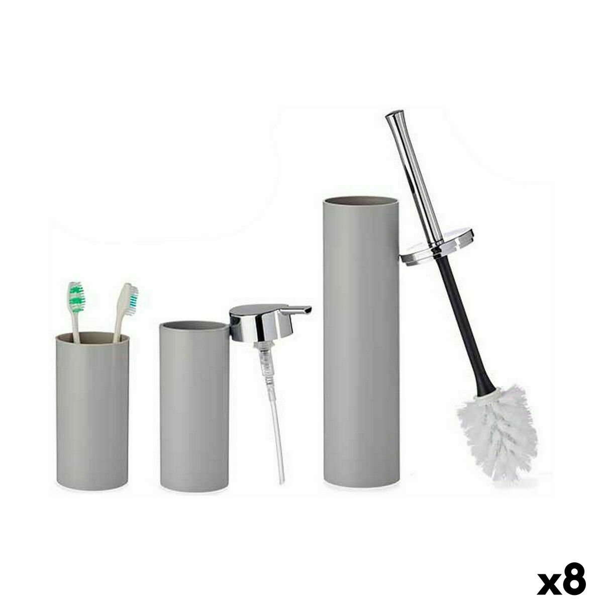 Set da Bagno Berilo Grigio Plastica 16,5 x 8 x 32,5 cm (8 Unità)