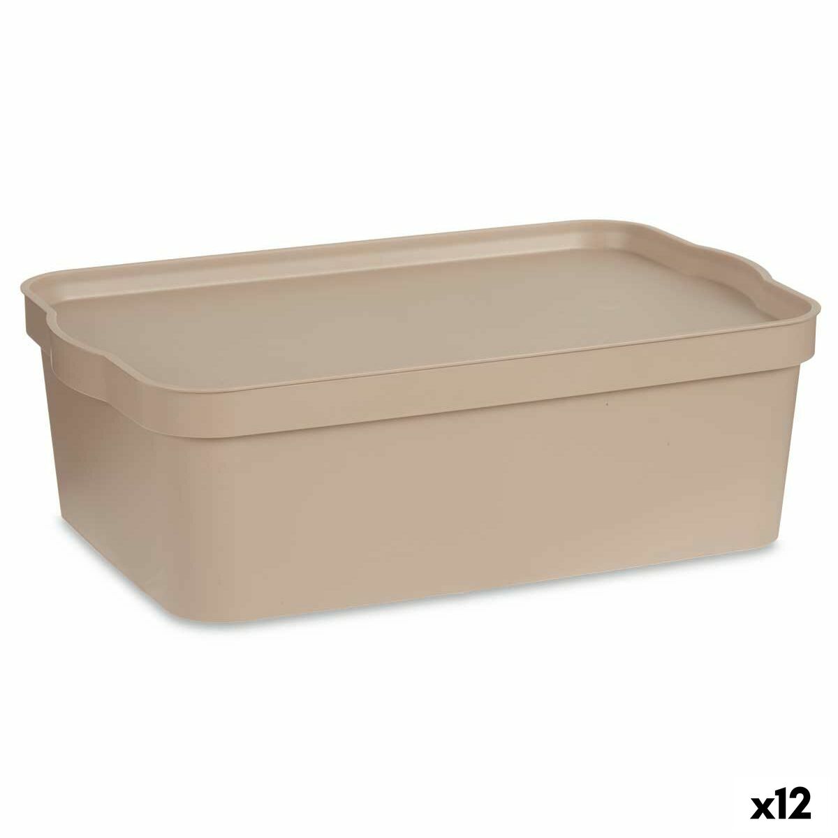Scatola portaoggetti con coperchio Kipit Beige Plastica 14 L (12 Unità)