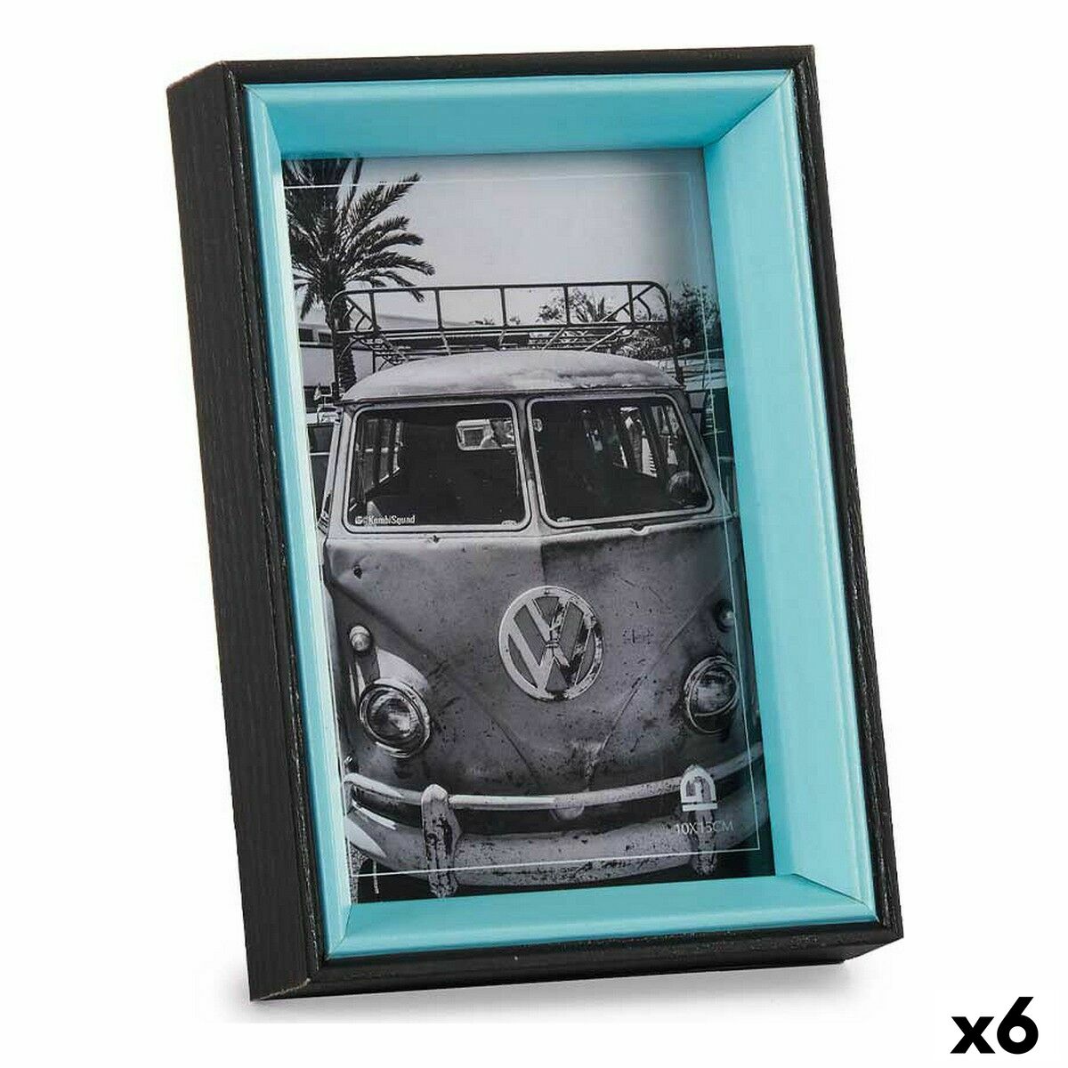 Cornice Portafoto Gift Decor Azzurro Nero Cristallo Legno MDF (6 Unità)