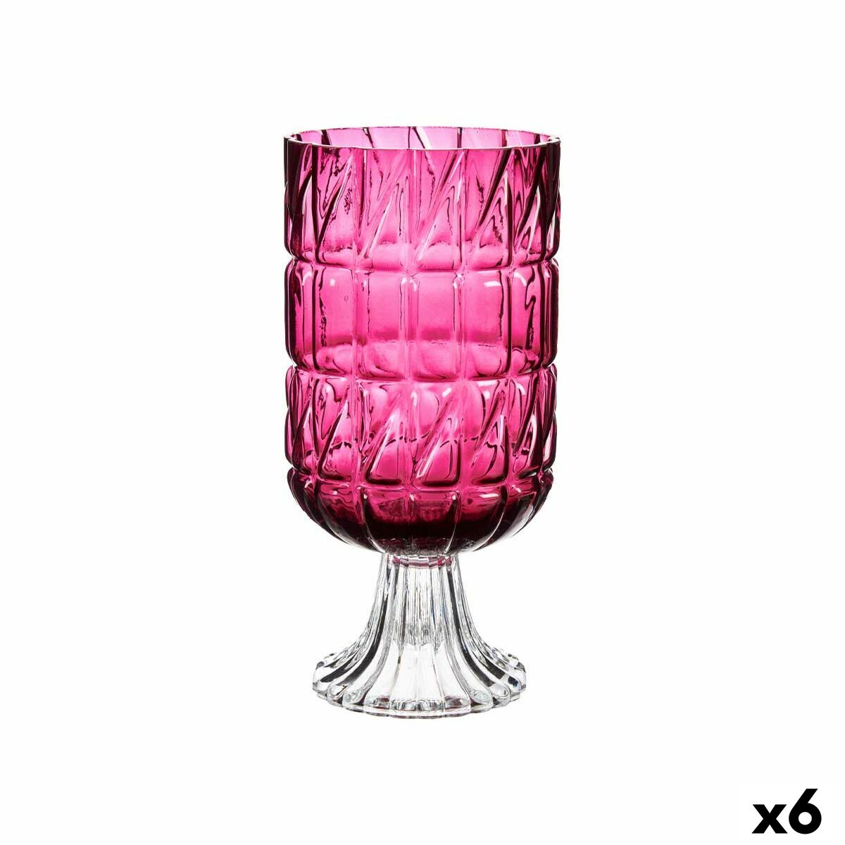 Vaso Gift Decor Rosa Rosa scuro Cristallo Intaglio 13 x 26,5 x 13 cm (6 Unità)