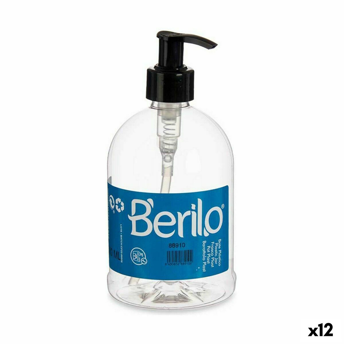 Dispenser di Sapone Berilo Nero Trasparente Plastica 500 ml 8 x 16,5 x 8 cm (12 Unità)