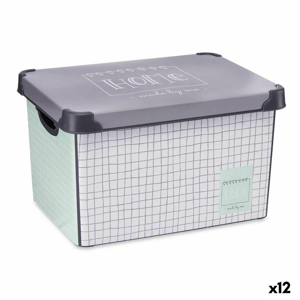 Scatola portaoggetti con coperchio Kipit Home Grigio Plastica Con griglia 22 L (12 Unità)