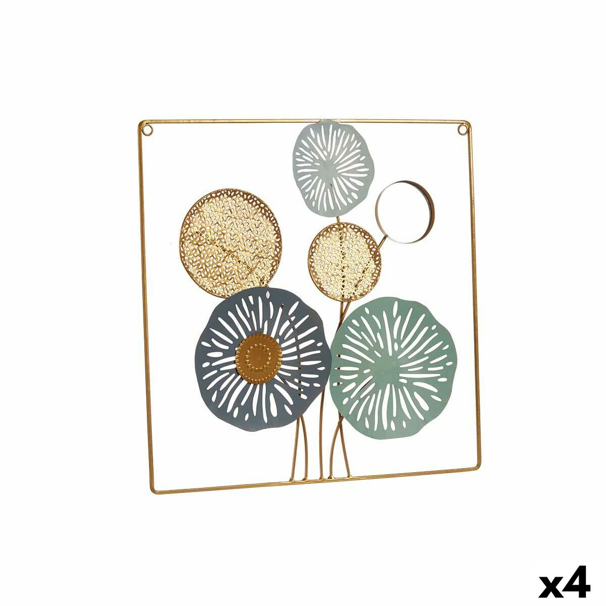 Decorazione da Parete Gift Decor Giallo Azzurro Bianco Multicolore Dorato Metallo Cristallo Fiori Specchio 45 x 45 x 2 cm (4 Uni