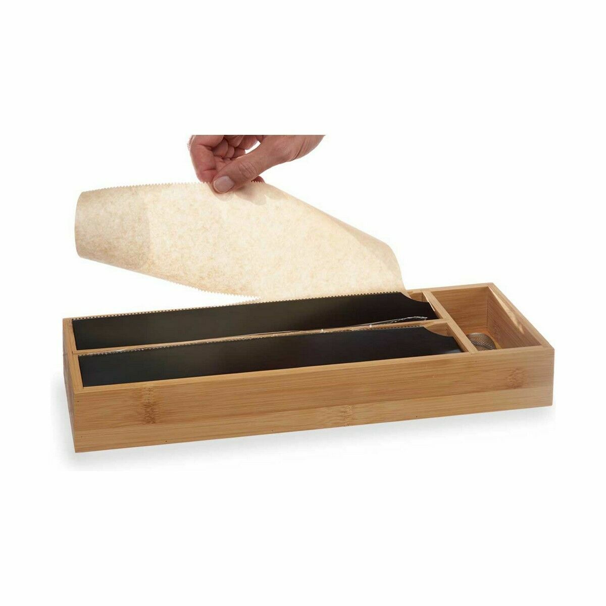 Dispenser di carta Kinvara Nero Naturale Bambù Acciaio inossidabile 40 x 7 x 13 cm Doppia (8 Unità) - Immagine 3