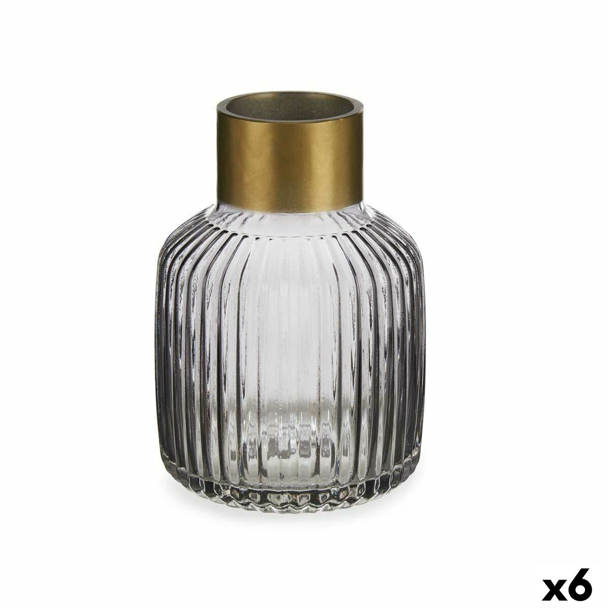 Vaso Gift Decor Grigio Dorato Vetro Righe 14,5 x 22 x 14,5 cm (6 Unità)