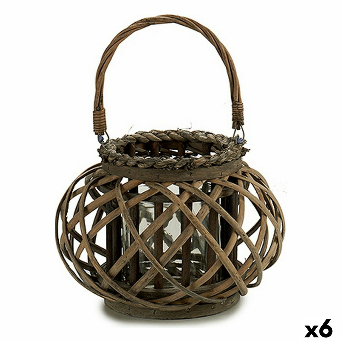 Lanterna Gift Decor Marrone vimini Vetro 30 x 18,5 x 23 cm (6 Unità)
