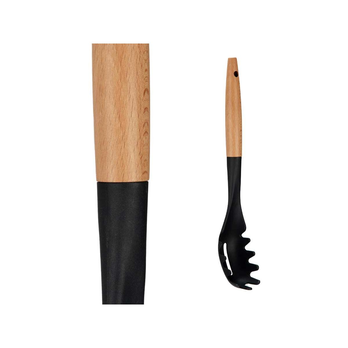 Cucchiaio per Servire la Pasta Kinvara Nero Naturale Legno Plastica 6 x 33,5 x 6 cm 6 x 33,5 cm (12 Unità) - Immagine 2