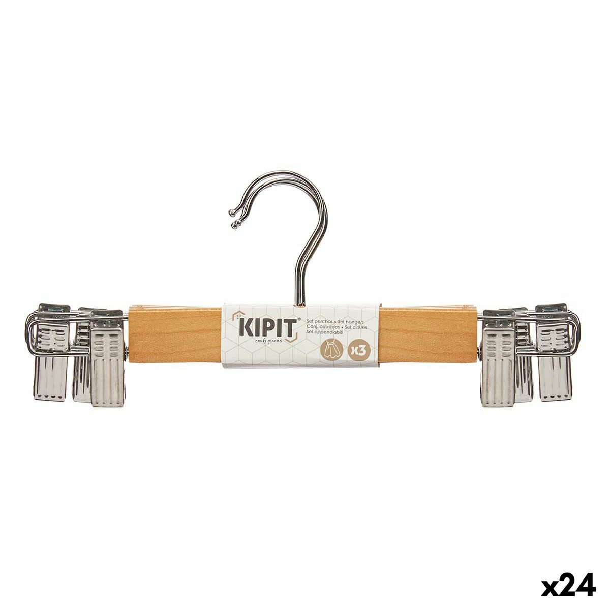 Set di Grucce Kipit Marrone Argentato Legno Metallo 28,5 x 2,5 x 11,5 cm 28,5 x 11,5 x 4 cm 28,5 x 11,5 x 6 cm Pinze (24 Unità)