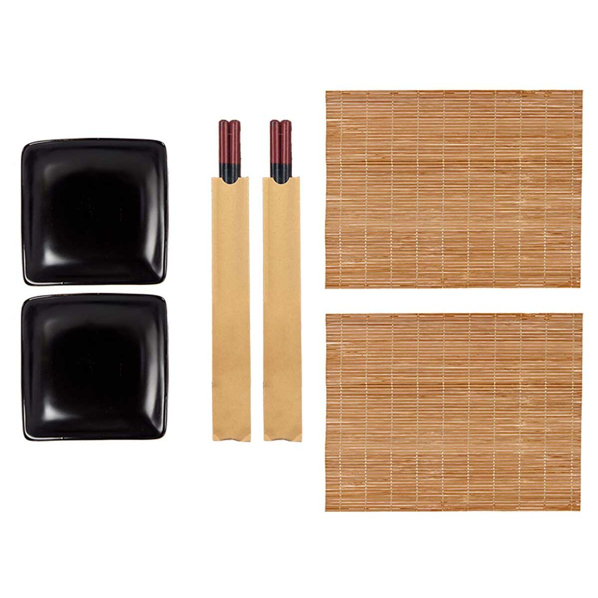 Set per Sushi Kinvara Nero Ceramica Bambù 20,5 x 3 x 27 cm (6 Pezzi) (6 Unità) - Immagine 2