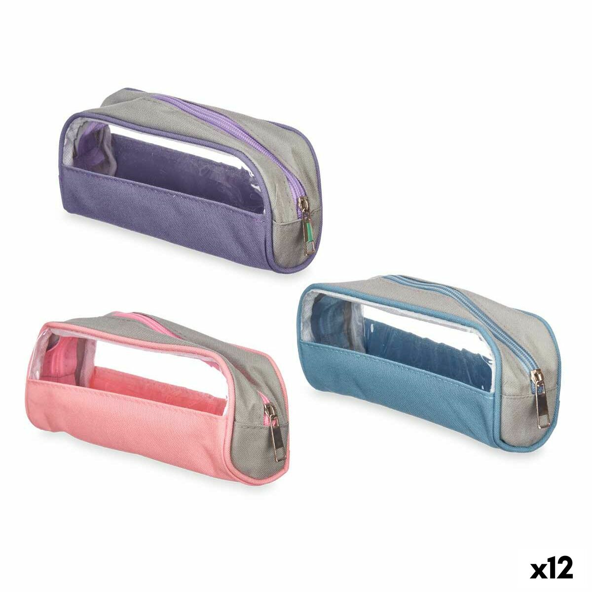 Astuccio Scuola Pincello Azzurro Viola Rosa Trasparente 23 x 5,5 x 8 cm (12 Unità)