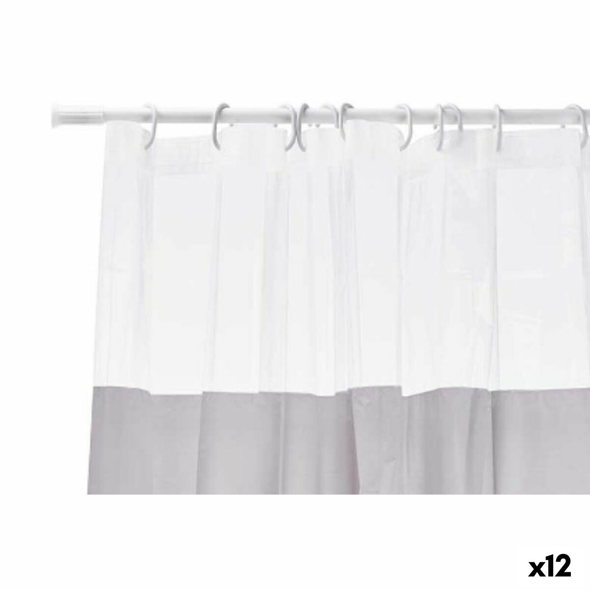 Tenda da Doccia Berilo Grigio Trasparente Plastica PEVA 180 x 180 cm 16 x 28,5 x 4 cm (12 Unità)
