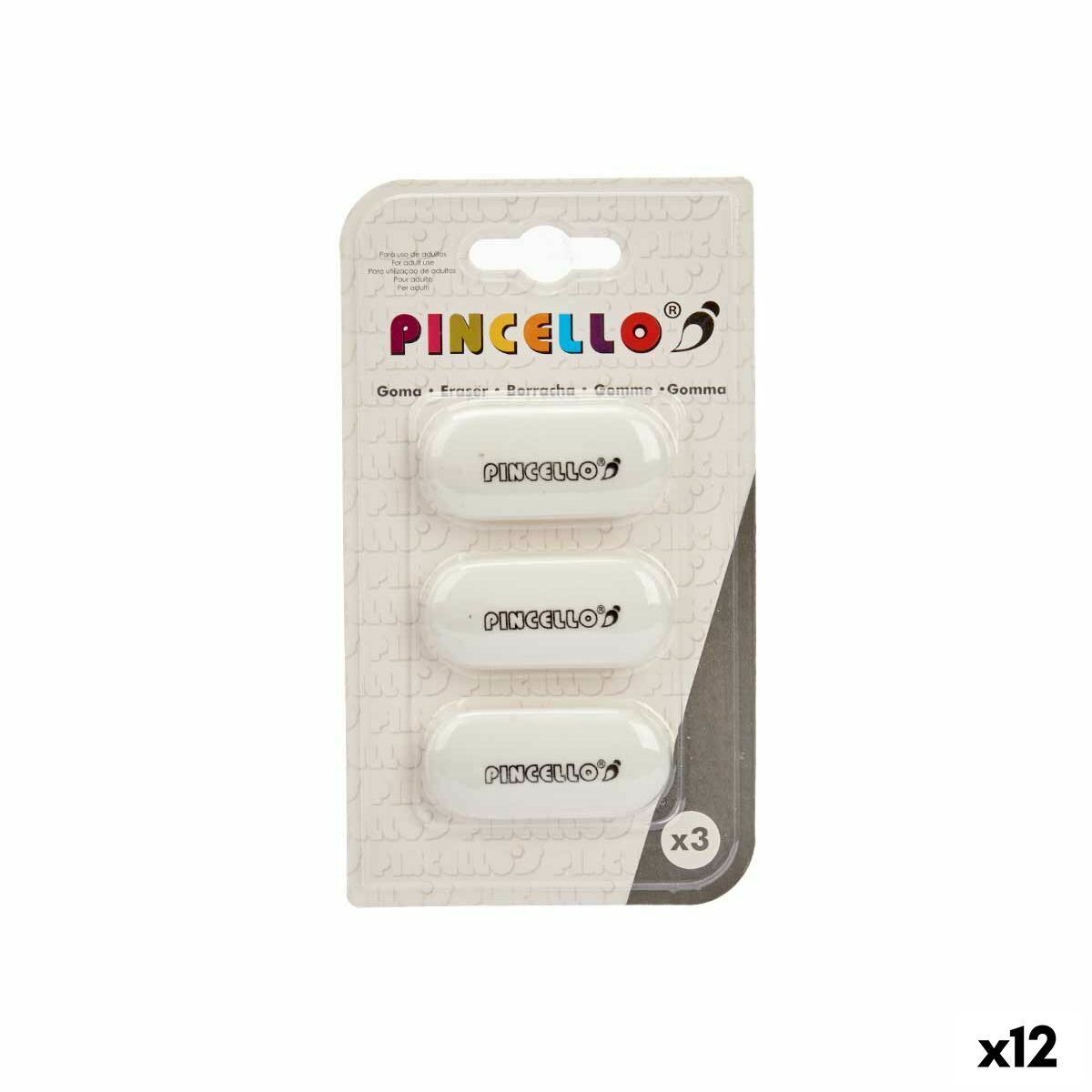 Set di Gomme da Cancellare Pincello Bianco 9 x 16 x 1 cm (12 Unità)