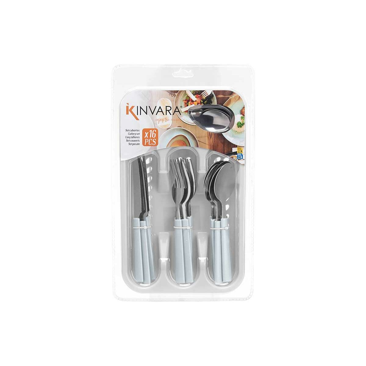 Set di Posate Kinvara Bianco Argentato Acciaio inossidabile Plastica 22,5 x 37,5 x 4,5 cm 23 x 38 x 5 cm (6 Unità) - Immagine 2