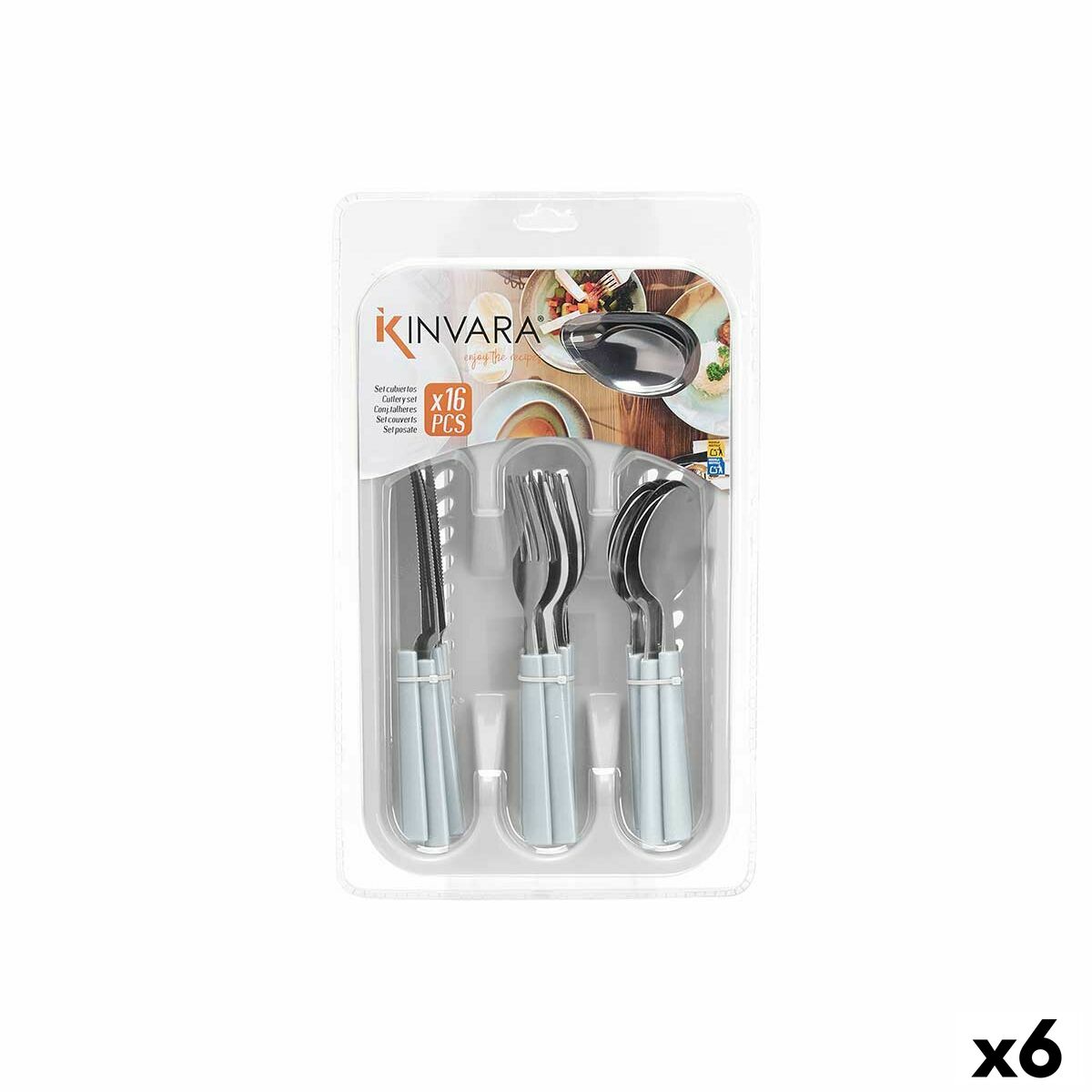 Set di Posate Kinvara Bianco Argentato Acciaio inossidabile Plastica 22,5 x 37,5 x 4,5 cm 23 x 38 x 5 cm (6 Unità)
