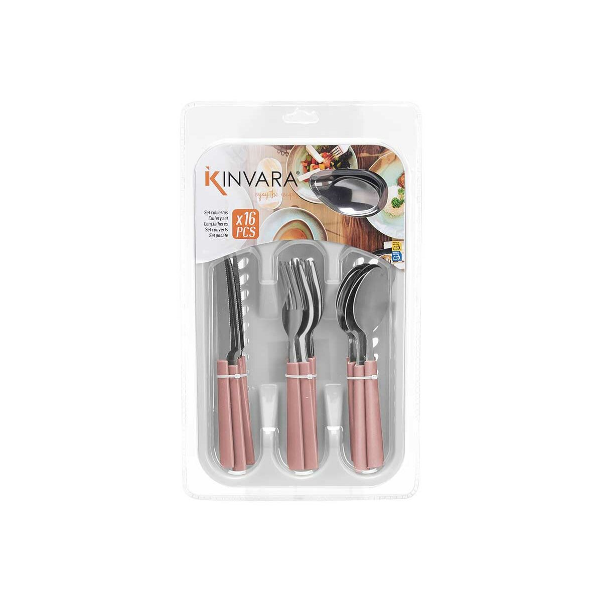 Set di Posate Kinvara Rosa Argentato Acciaio inossidabile Plastica 22,5 x 37,5 x 4,5 cm 23 x 38 x 5 cm (6 Unità) - Immagine 2
