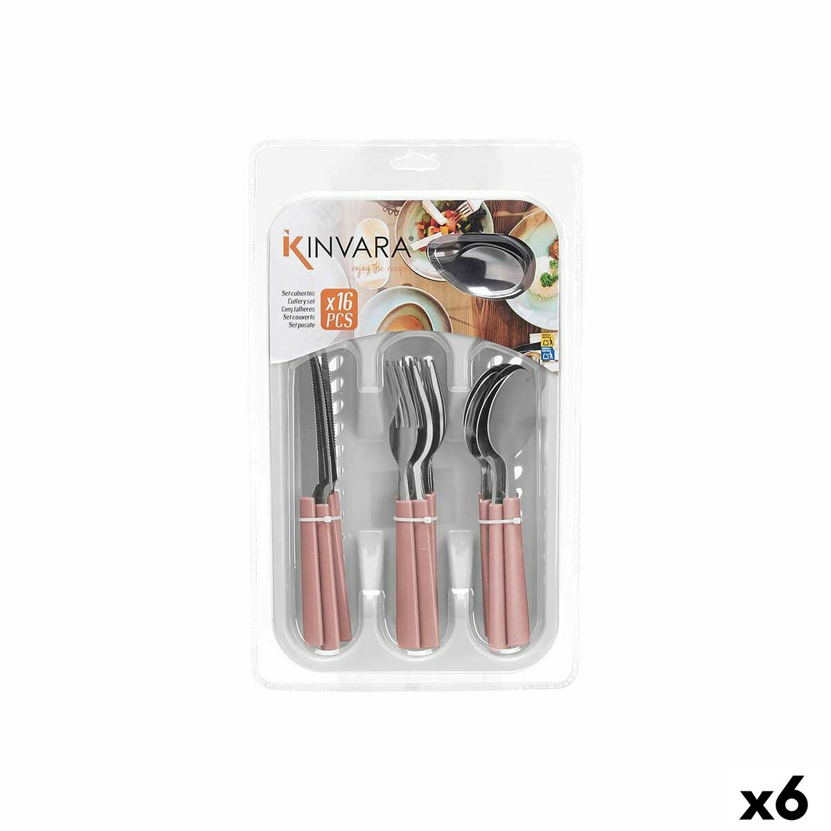 Set di Posate Kinvara Rosa Argentato Acciaio inossidabile Plastica 22,5 x 37,5 x 4,5 cm 23 x 38 x 5 cm (6 Unità)
