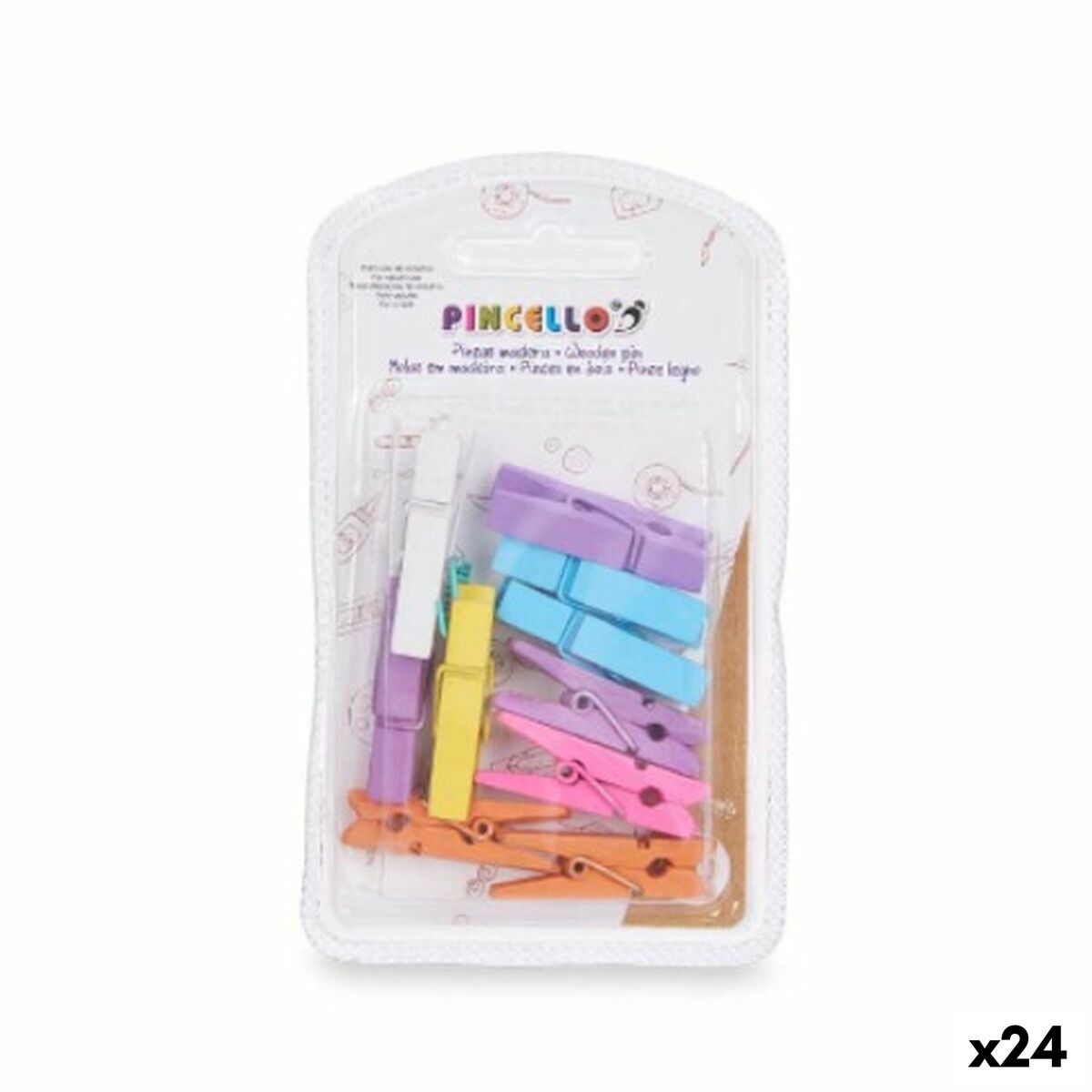 Pinze Pincello Multicolore Legno Medio (24 Unità)