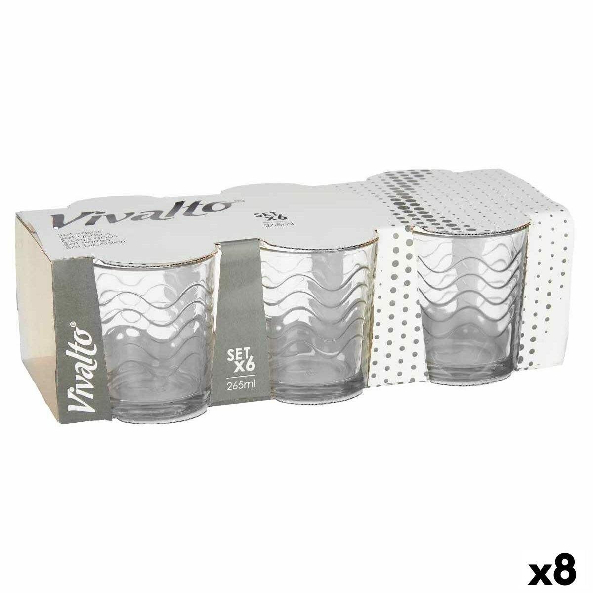 Set di Bicchieri Vivalto Trasparente Vetro Onde 265 ml (8 Unità)