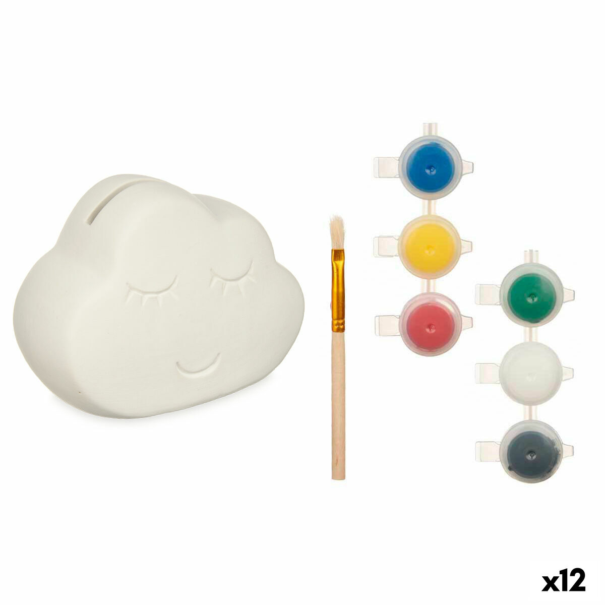 Salvadanaio da Dipingere Pincello Bianco 12,3 x 9,4 x 9 cm 12 x 9,4 x 7 cm Nuvole (12 Unità)