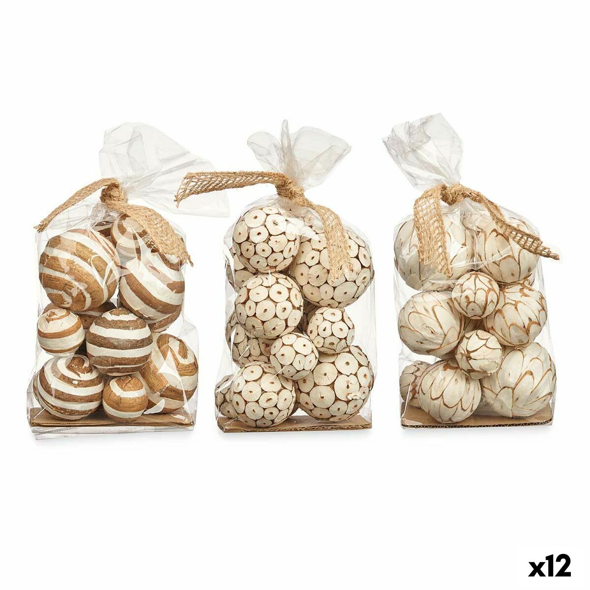 Set di Palline Decorative Gift Decor Bianco Marrone 14 x 31 x 10 cm (12 Unità)
