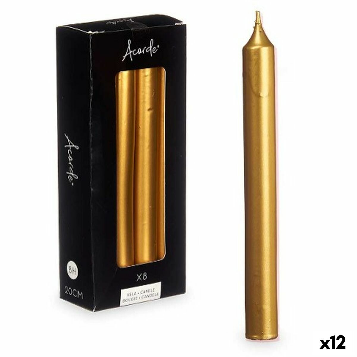 Set di Candele Acorde Dorato 2 x 2 x 20 cm 8,5 x 21 x 4,5 cm (12 Unità)