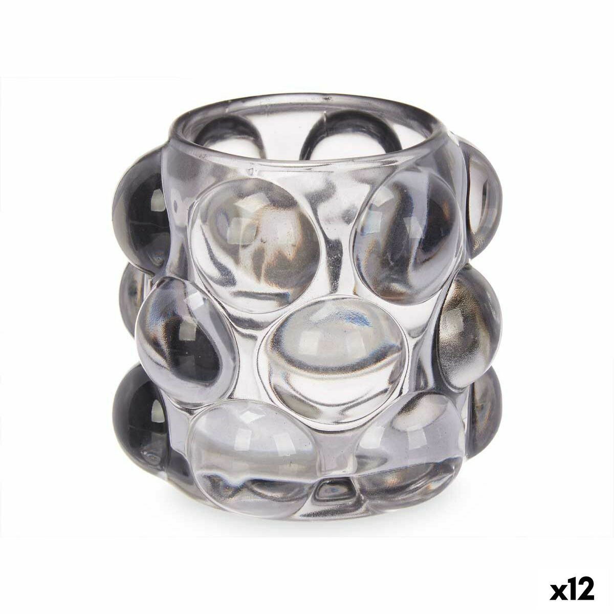 Portacandele Gift Decor Grigio Cristallo 8,4 x 9 x 8,4 cm Microsfere (12 Unità)