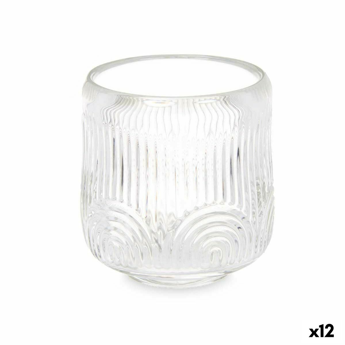Portacandele Gift Decor Trasparente Cristallo 9 x 9,5 x 9 cm Righe (12 Unità)