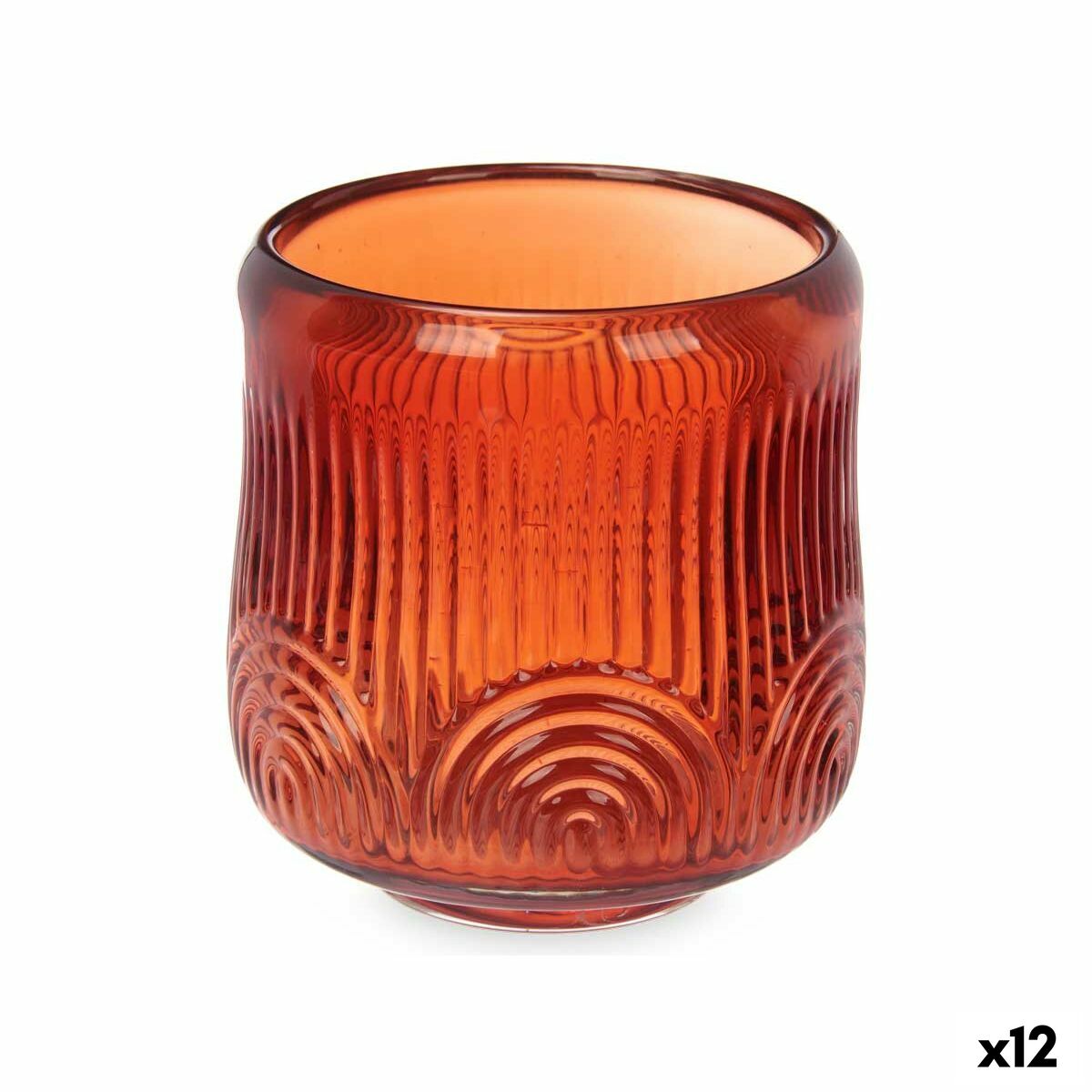 Portacandele Gift Decor Arancio Teja Cristallo 9 x 9,5 x 9 cm Righe (12 Unità)