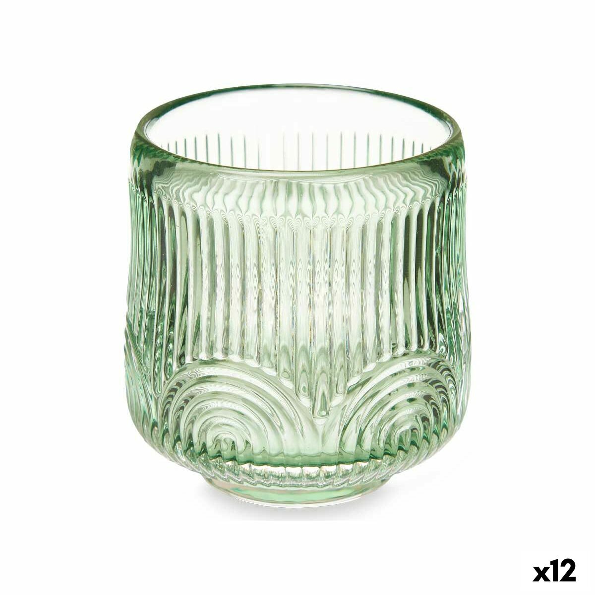 Portacandele Gift Decor Verde Cristallo 7,5 x 7,8 x 7,5 cm Righe (12 Unità)