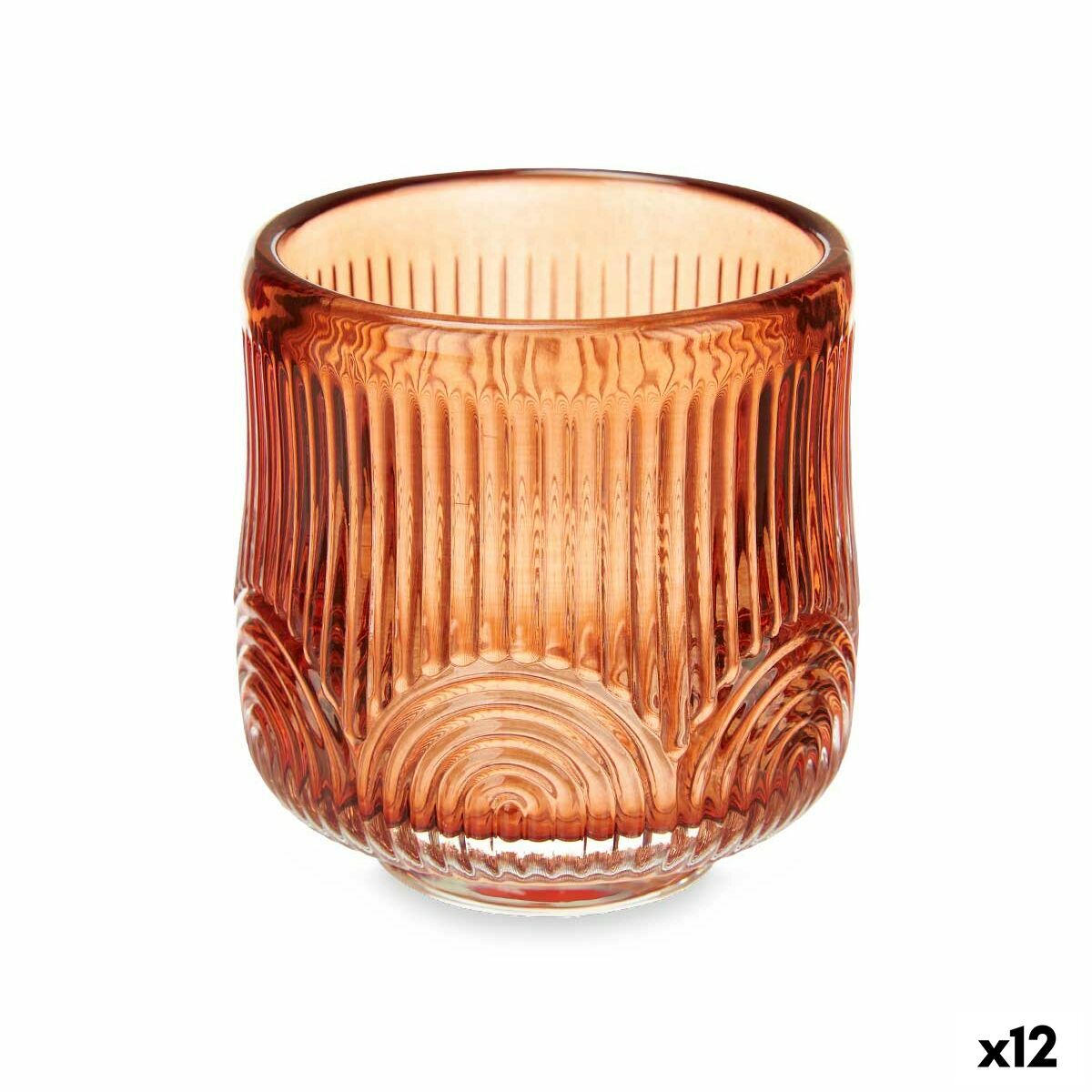 Portacandele Gift Decor Arancio Teja Cristallo 7,5 x 7,8 x 7,5 cm Righe (12 Unità)