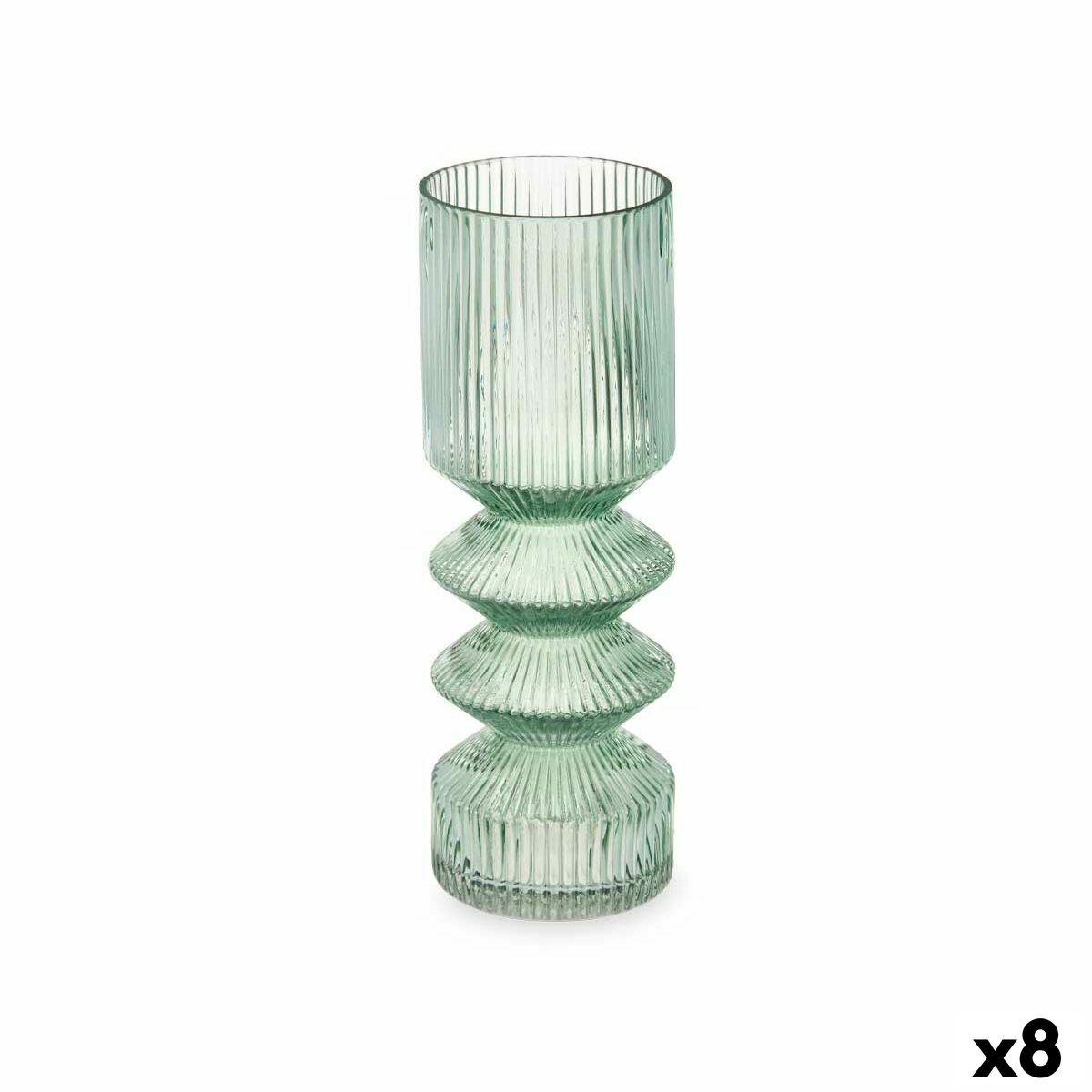 Vaso Gift Decor Verde Cristallo Righe 8 x 23 x 8 cm (8 Unità)