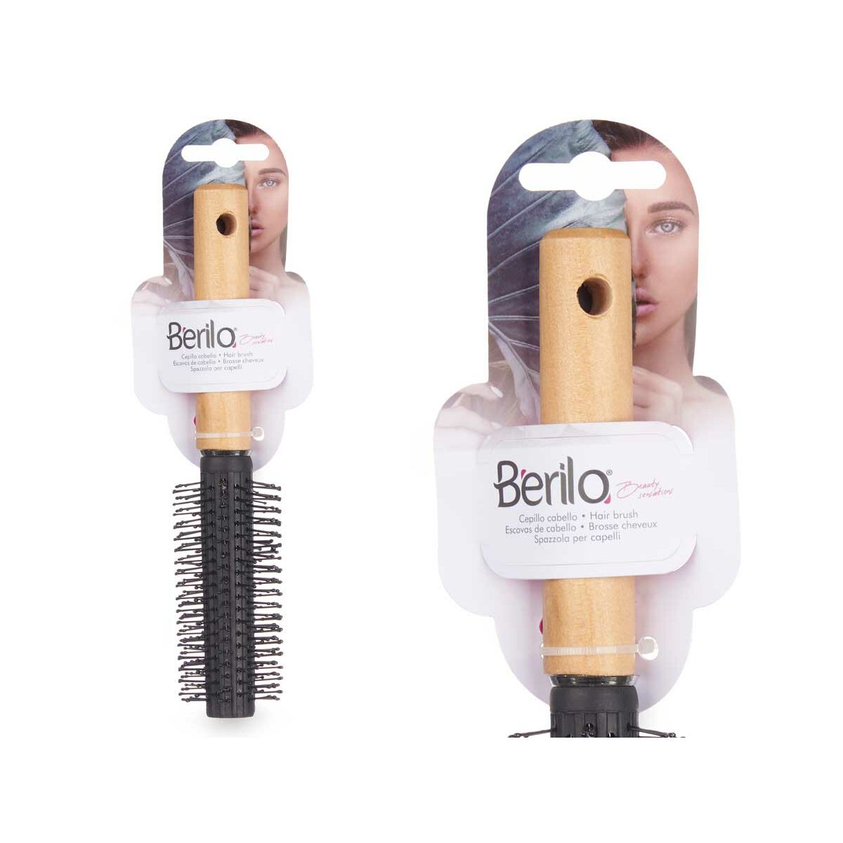 Spazzola Rotonda Berilo Marrone Nero Legno Silicone Plastica (12 Unità) - Immagine 4
