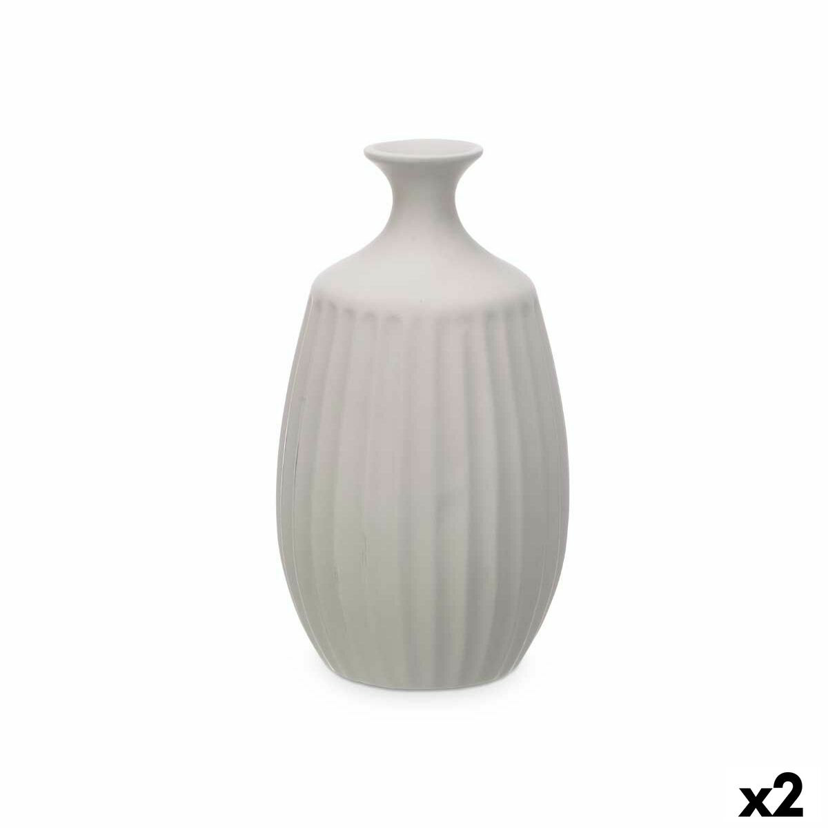 Vaso Gift Decor Grigio Ceramica Righe 21 x 39 x 21 cm (2 Unità)