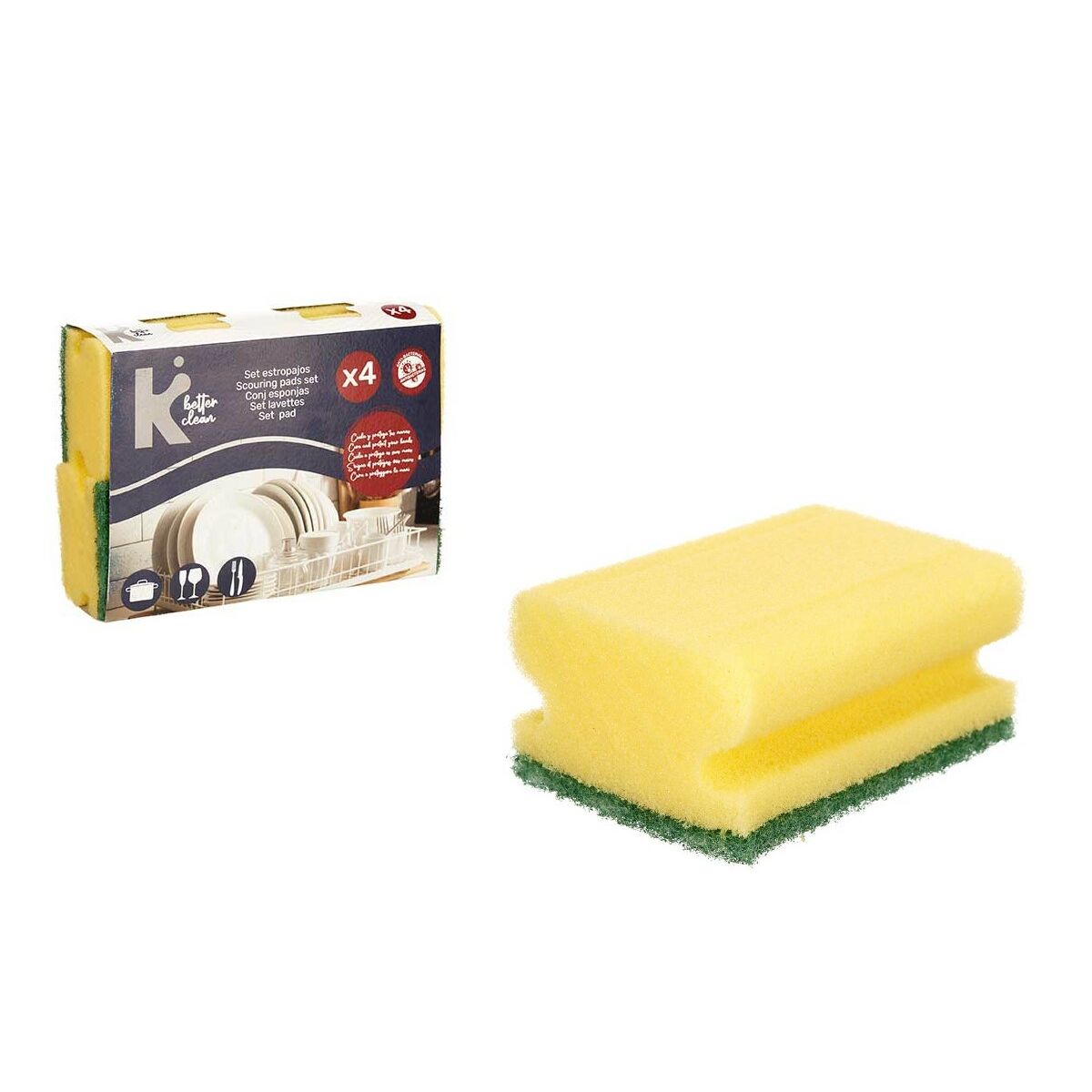 Set di spugne Giallo Verde Poliuretano Fibra abrasiva 18 x 13 x 4,5 cm 4 Pezzi (11 Unità) - Immagine 4