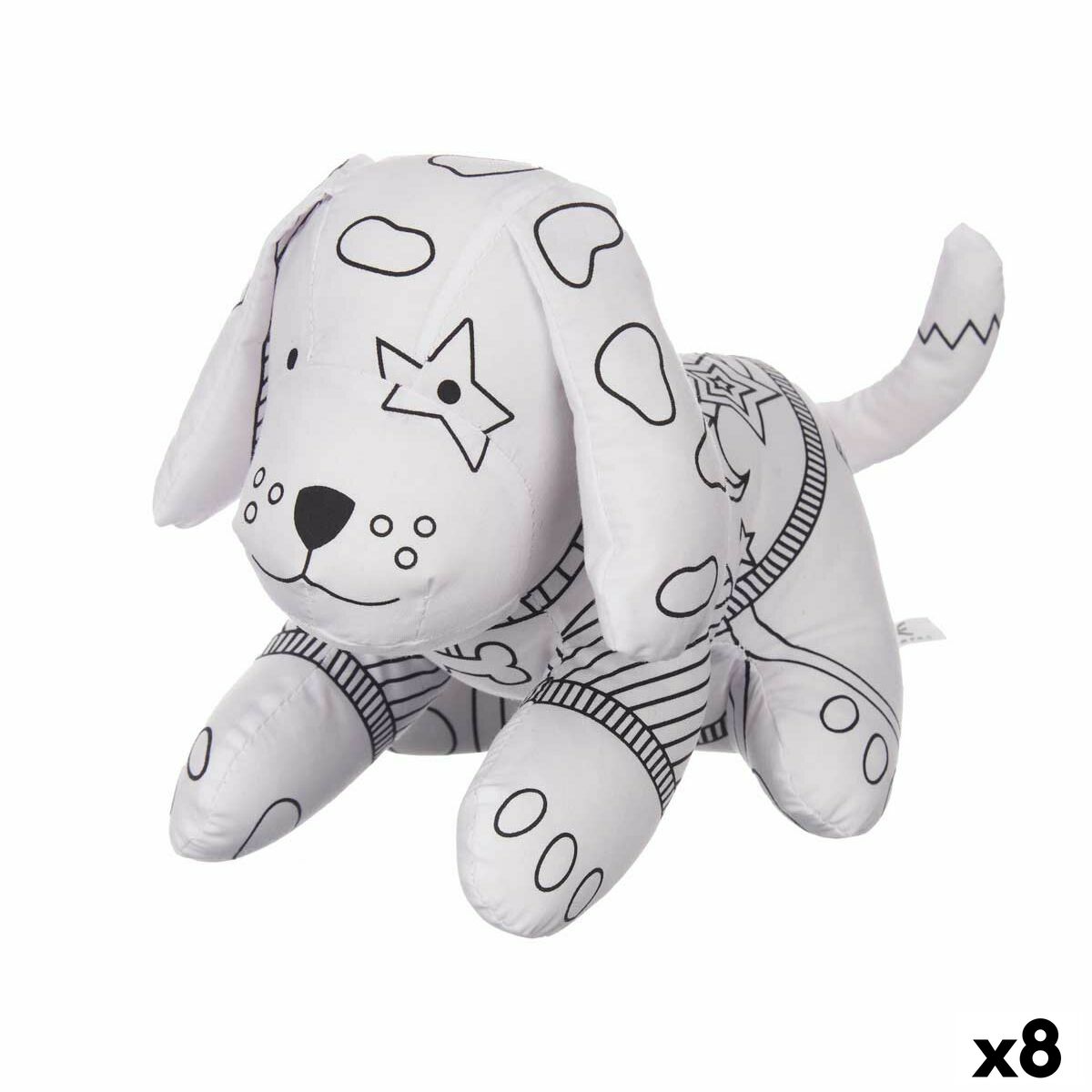 Peluche da Colorare Pincello Bianco Nero Stoffa 13 x 14 x 20 cm Cane (8 Unità)