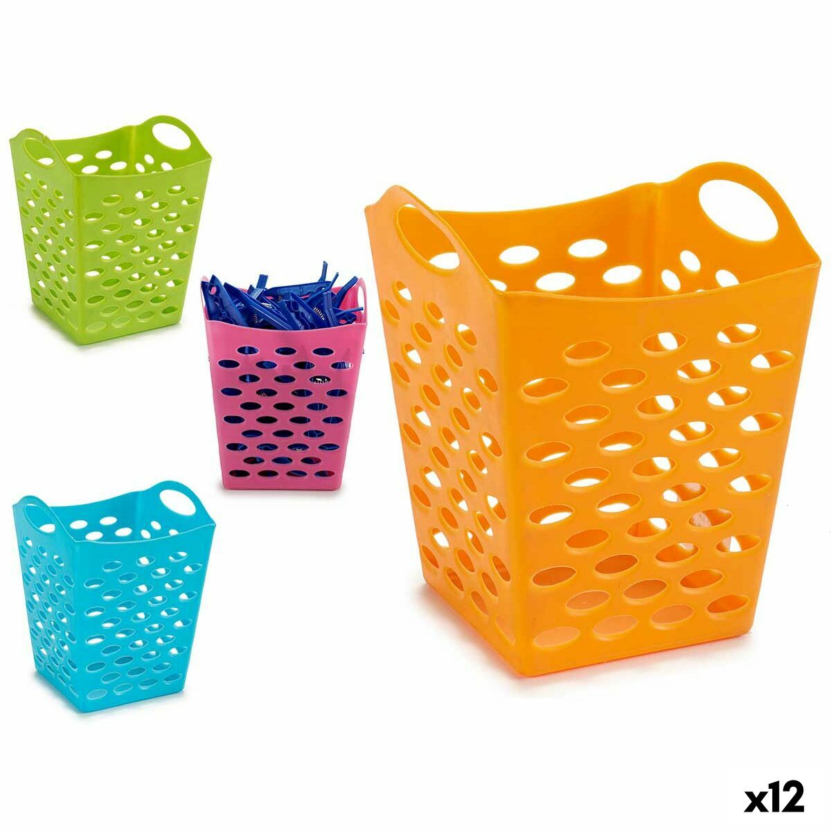 Cestino per Mollette Giallo Azzurro Arancio Rosa Polietilene Plastica 13 x 17 x 13 cm (12 Unità)