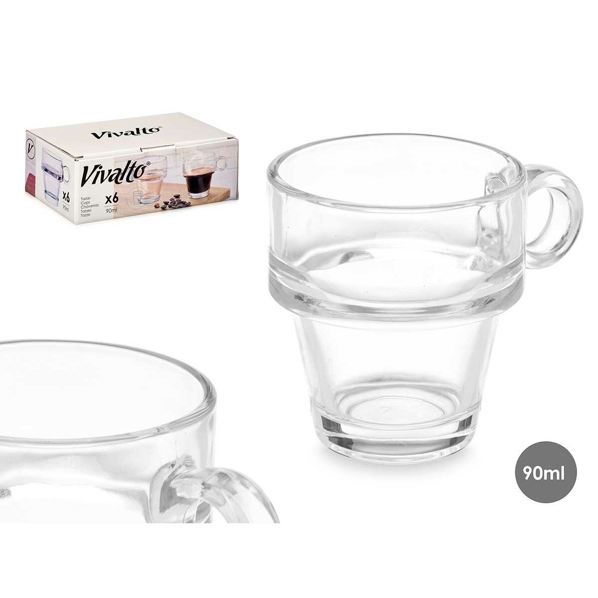 Set di Tazze da Caffè Vivalto Trasparente Vetro 90 ml (6 Unità) - Immagine 3