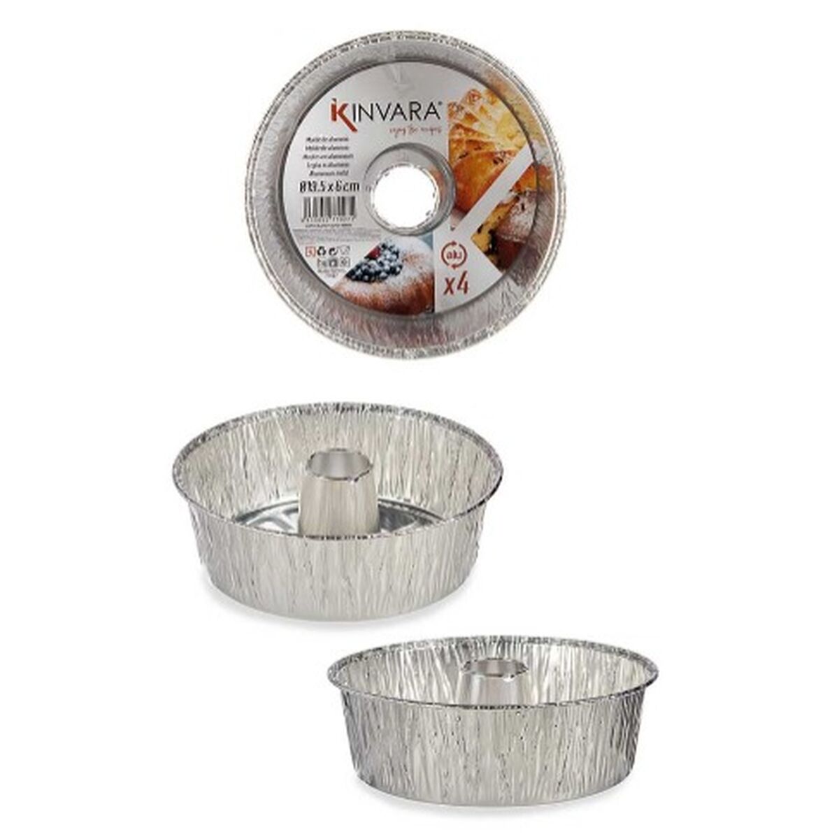 Set di Stampi da Pasticceria Kinvara Argentato Alluminio 19,5 x 7 x 19,5 cm 19,5 x 19,5 x 6 cm 4 Pezzi (12 Unità) - Immagine 2