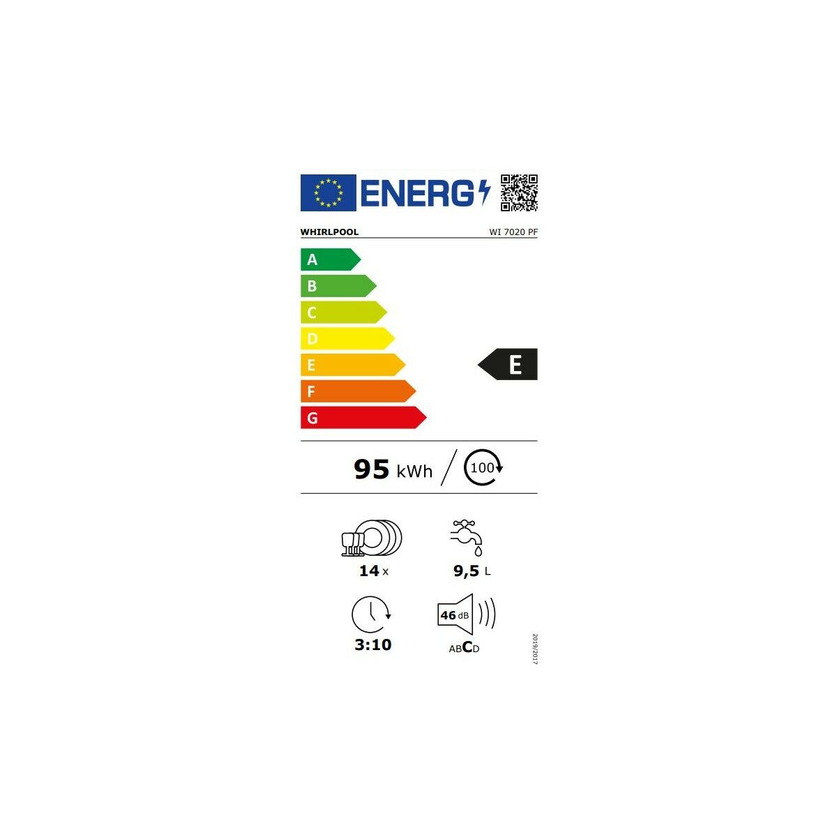 Lavastoviglie Whirlpool Corporation WI 7020 PF Argentato 60 cm Integrabile/Da incasso - Immagine 2