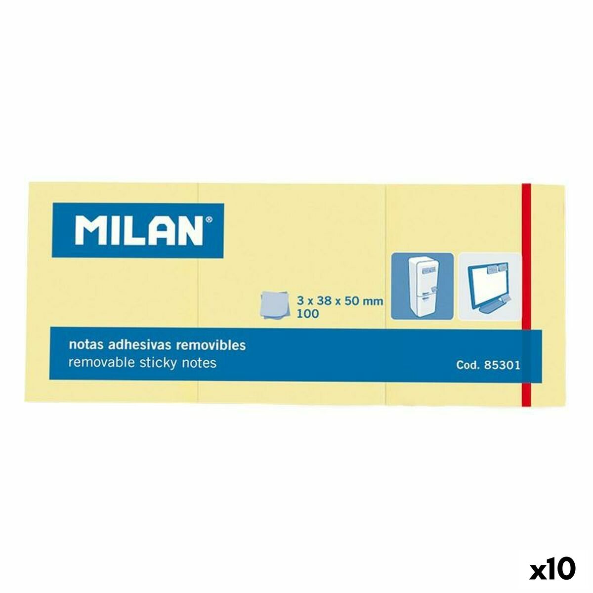 Note Adesive Milan 3 in 1 Giallo 38 x 50 mm (10 Unità) - Immagine 2